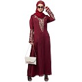 A-line abaya with Resham embroidery work- Maroon